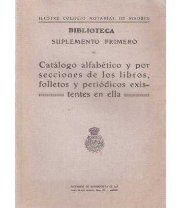 Biblioteca suplemento primero al Catálogo alfabéti